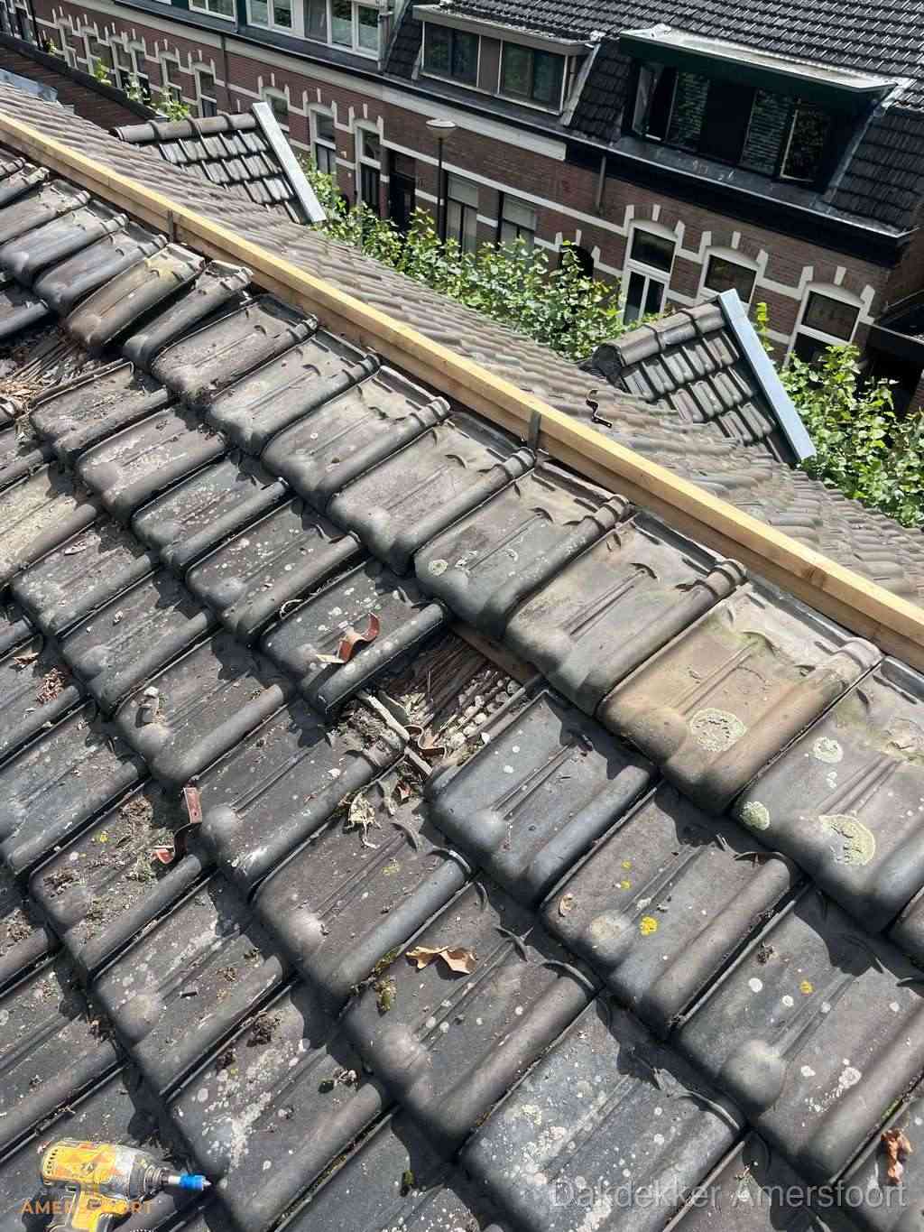 Dakonderhoud aan schuin pannendak met nokvernieuwing in Amersfoort
